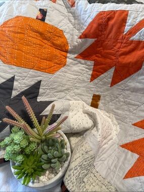 Autumn Patchwork Quilt in Orange, Gray, Brown - Cozy Seasonal Bedding